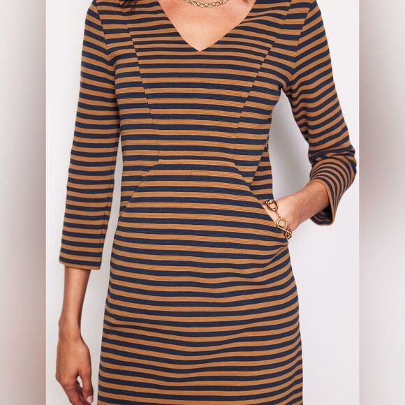 BODEN Bronte Ottoman Dress Ochre Navy Stripe size 6 NWT - Picture 4 of 7